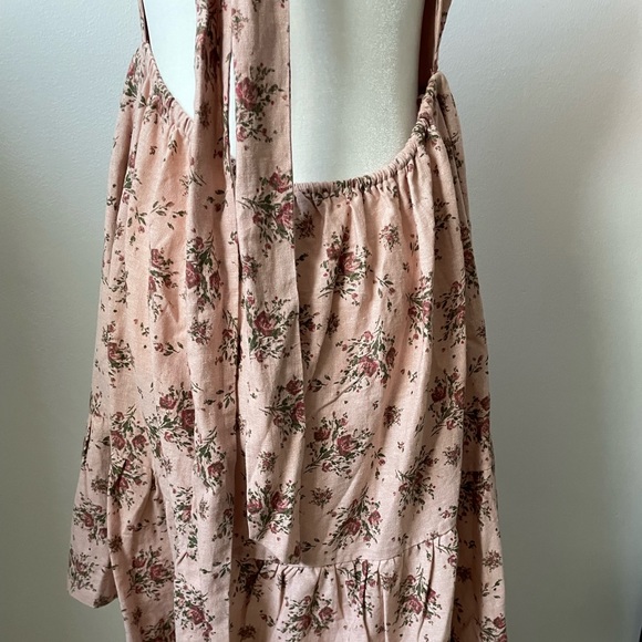 NWT House Of Harlow 1960 Linen Boho Pink Rose Midi Low Back Dress Size L - Picture 10 of 11